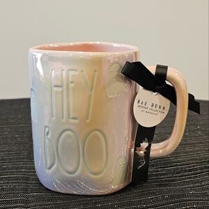 🔥👻 RAE DUNN "Hey Boo" Pastel Pink Ghost Iridescent Mug- NWT & giftable!